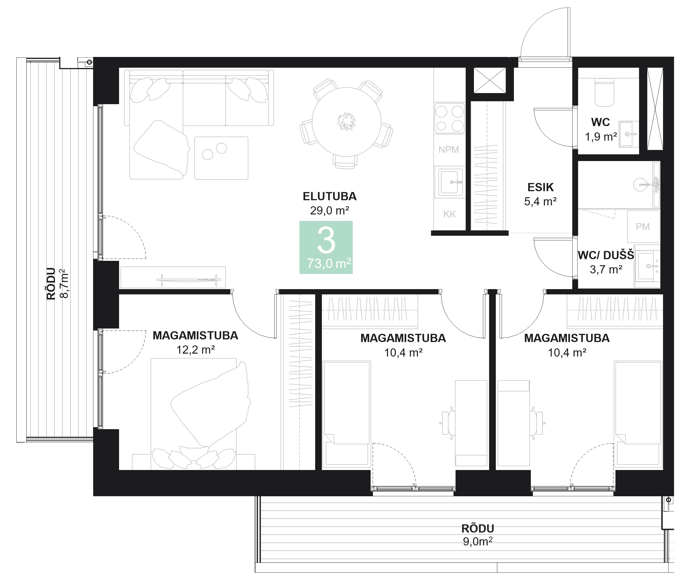 Papiniidu 50, Korter 3 - plaan