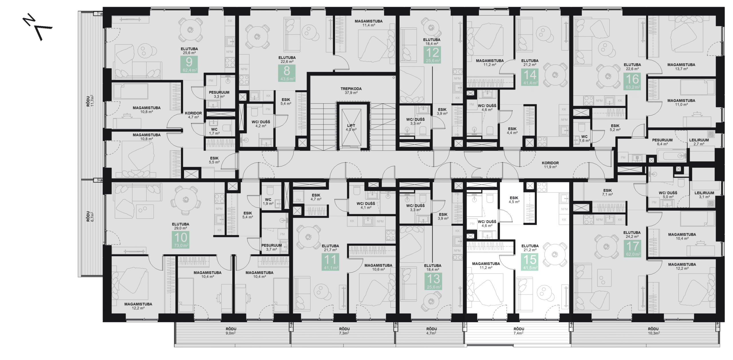 Papiniidu 50, Korter 15 korruseplaan