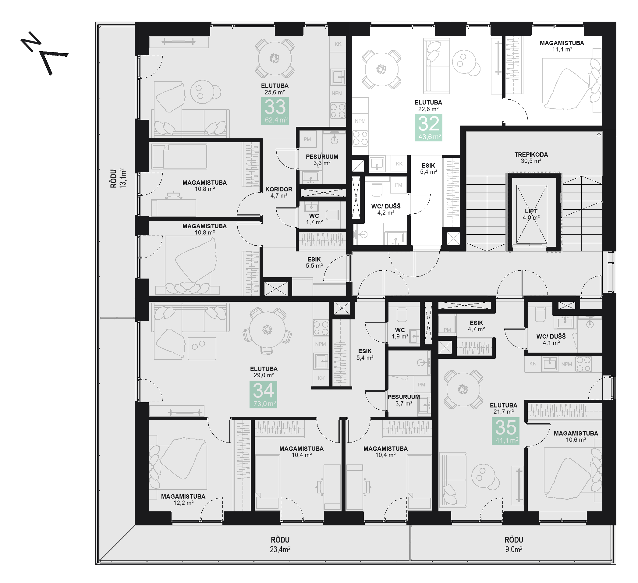 Papiniidu 50, Korter 32 korruseplaan