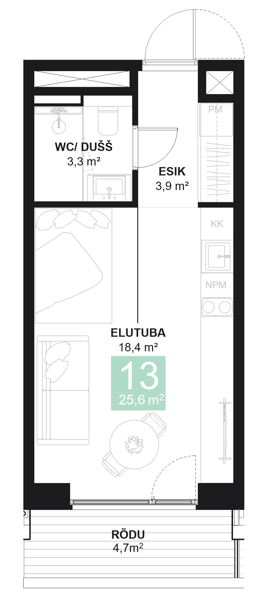 Papiniidu 50, Korter 13 - plaan