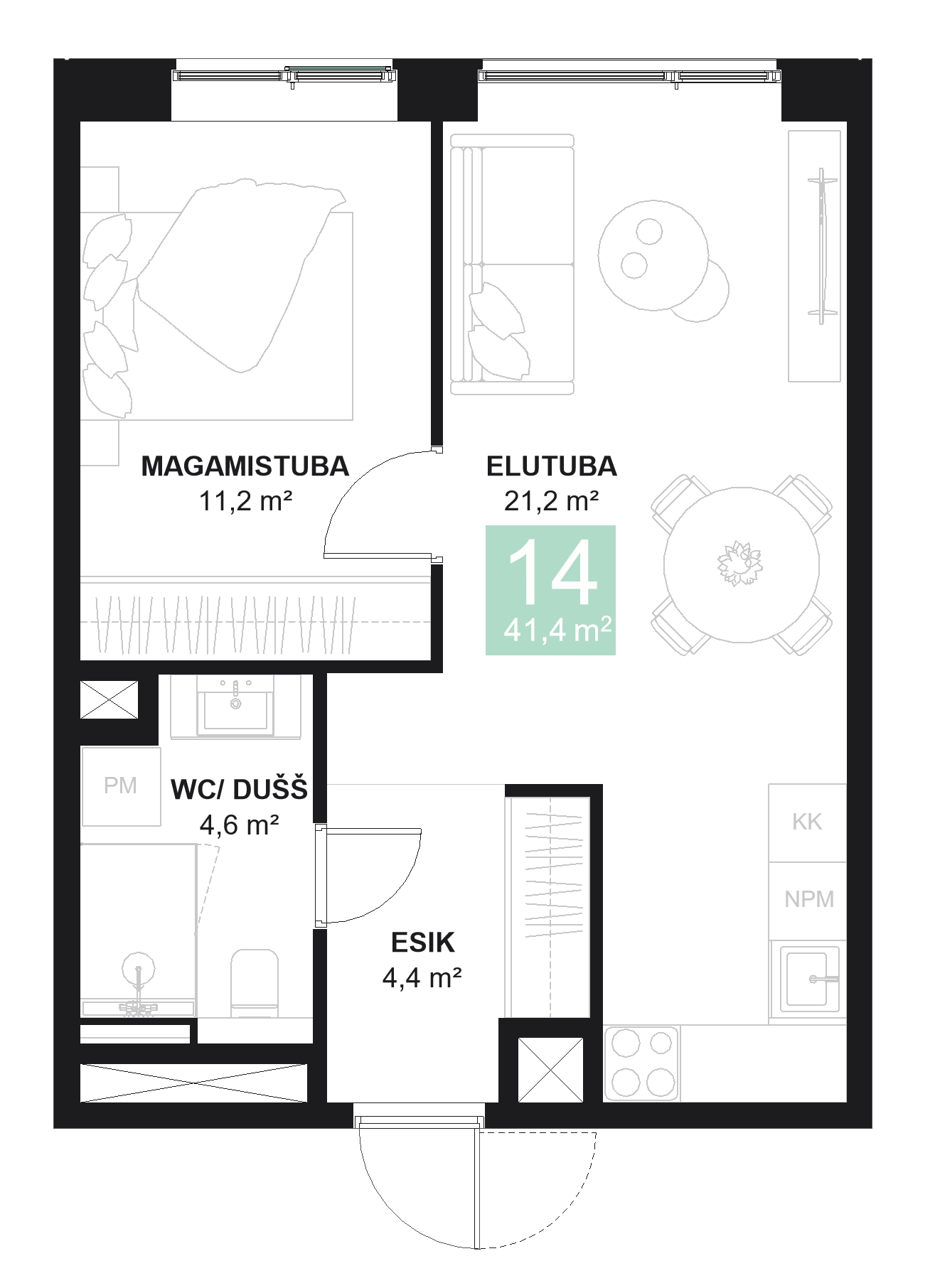 Papiniidu 50, Korter 14 - plaan