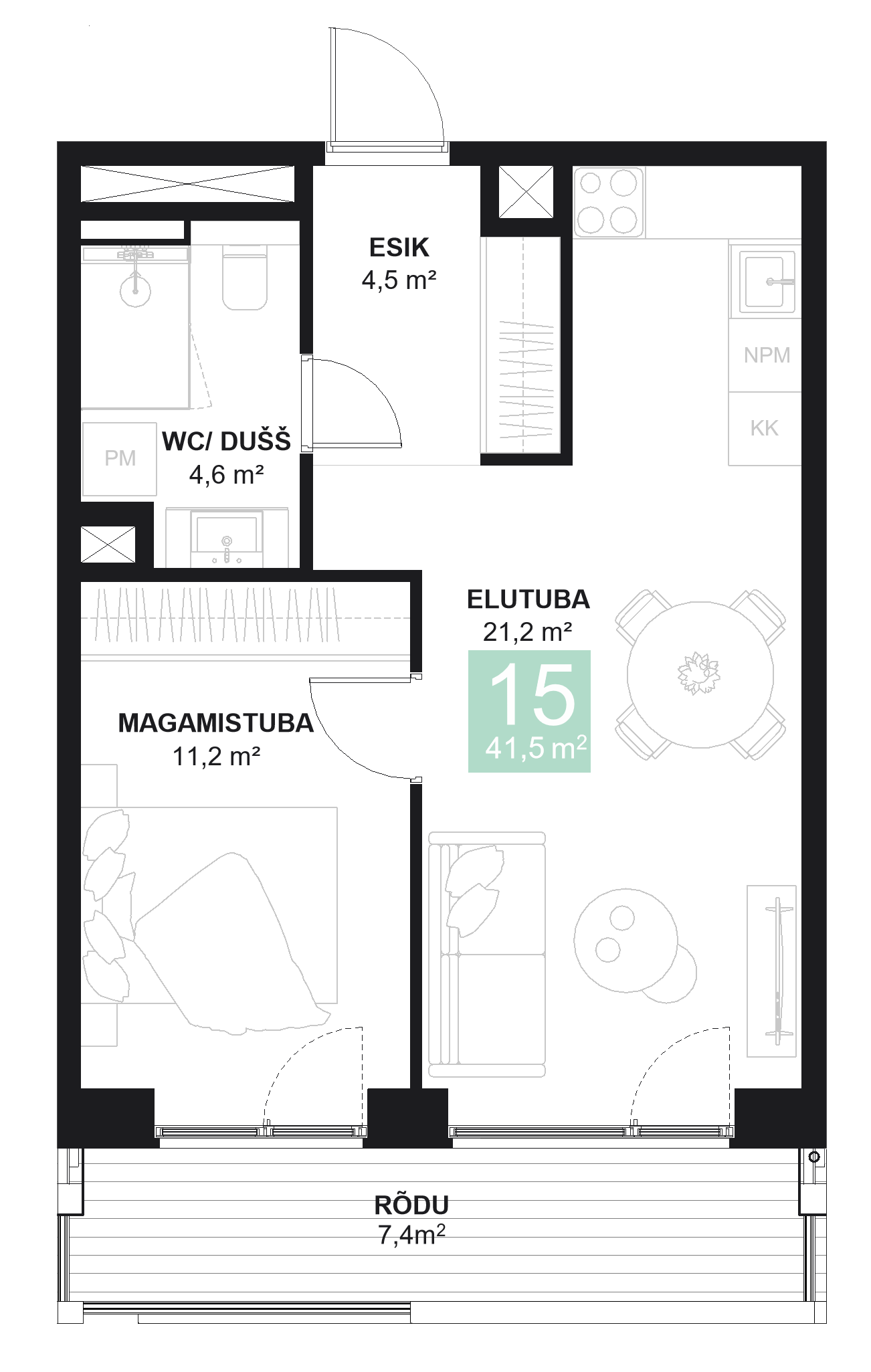 Papiniidu 50, Korter 15 - plaan