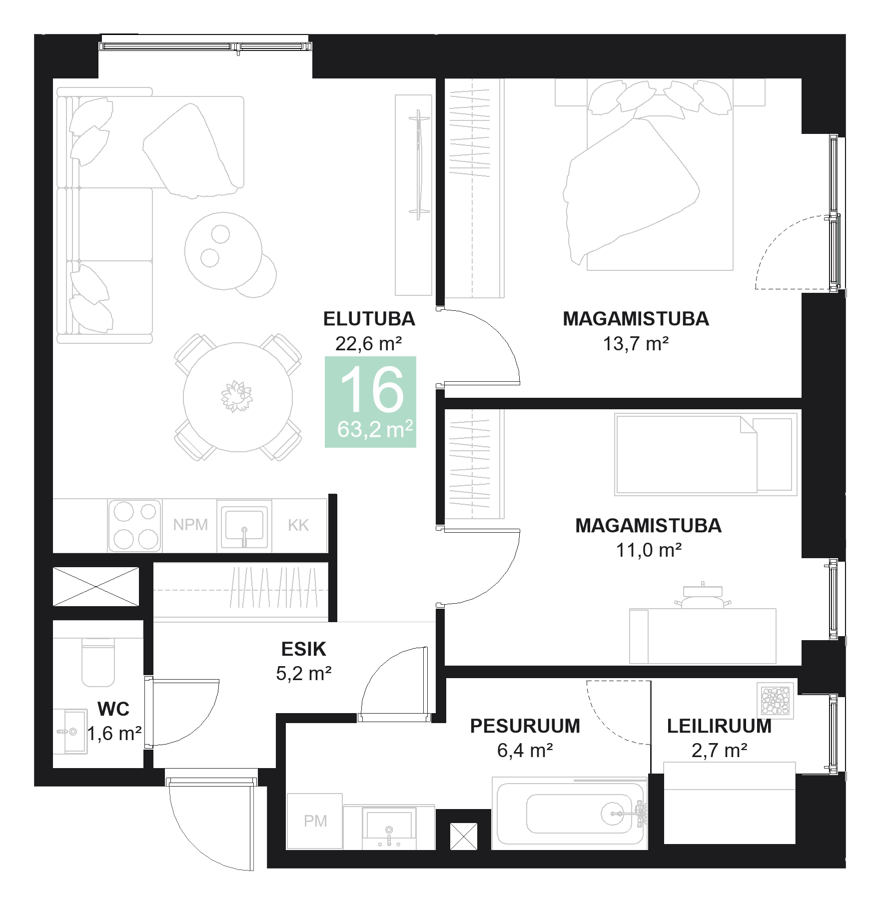 Papiniidu 50, Korter 16 - plaan