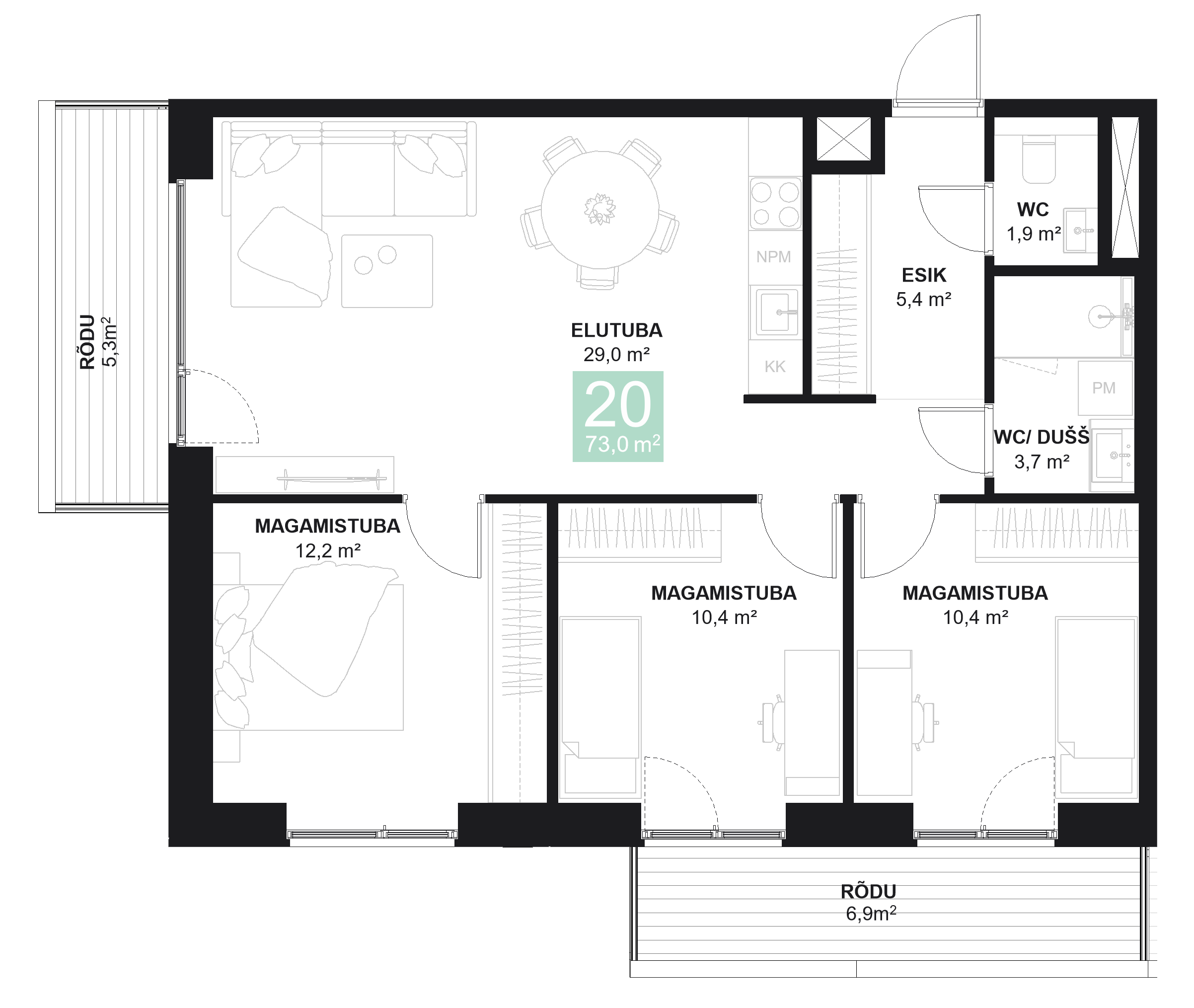 Papiniidu 50, Korter 20 - plaan
