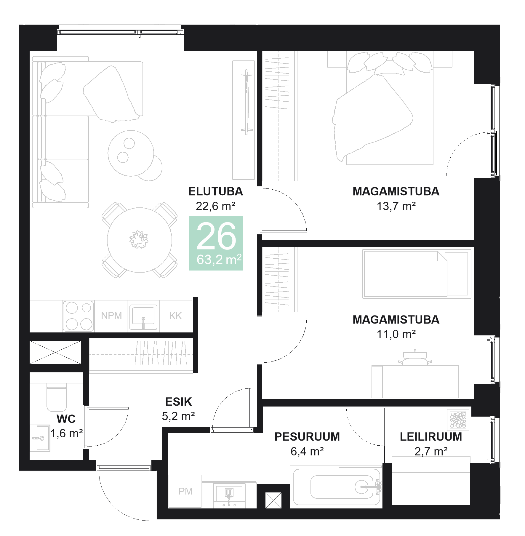 Papiniidu 50, Korter 26 - plaan