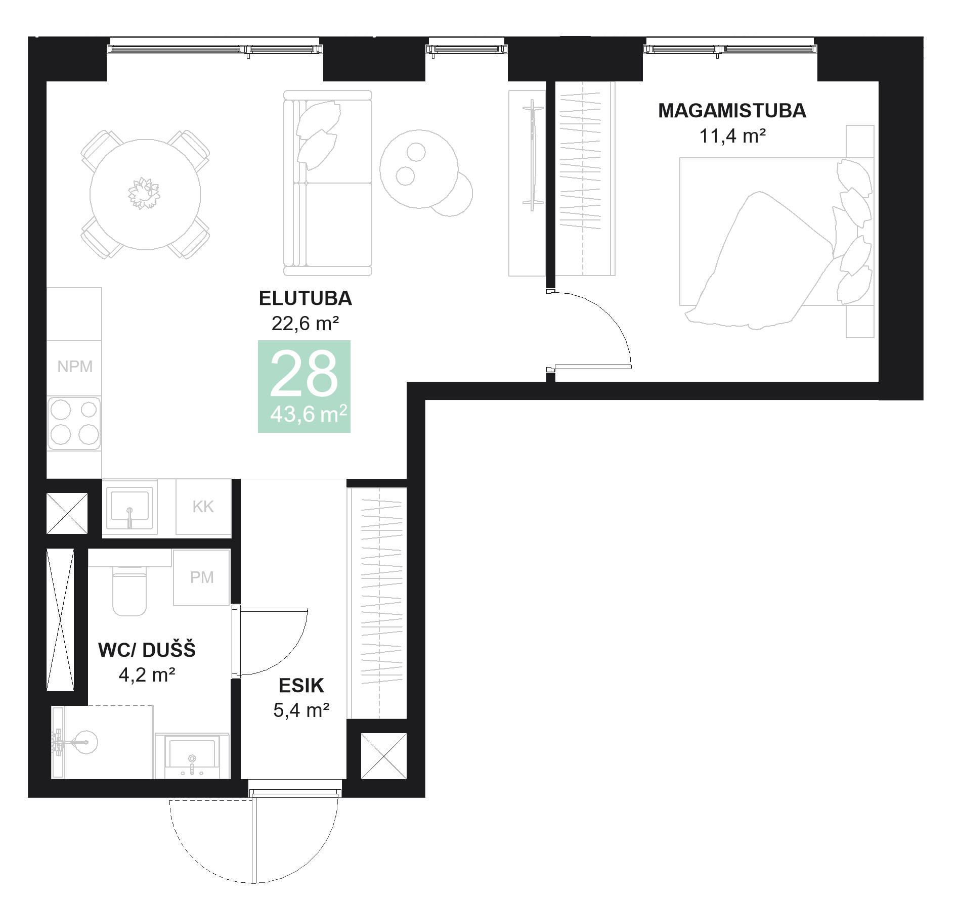 Papiniidu 50, Korter 28 - plaan