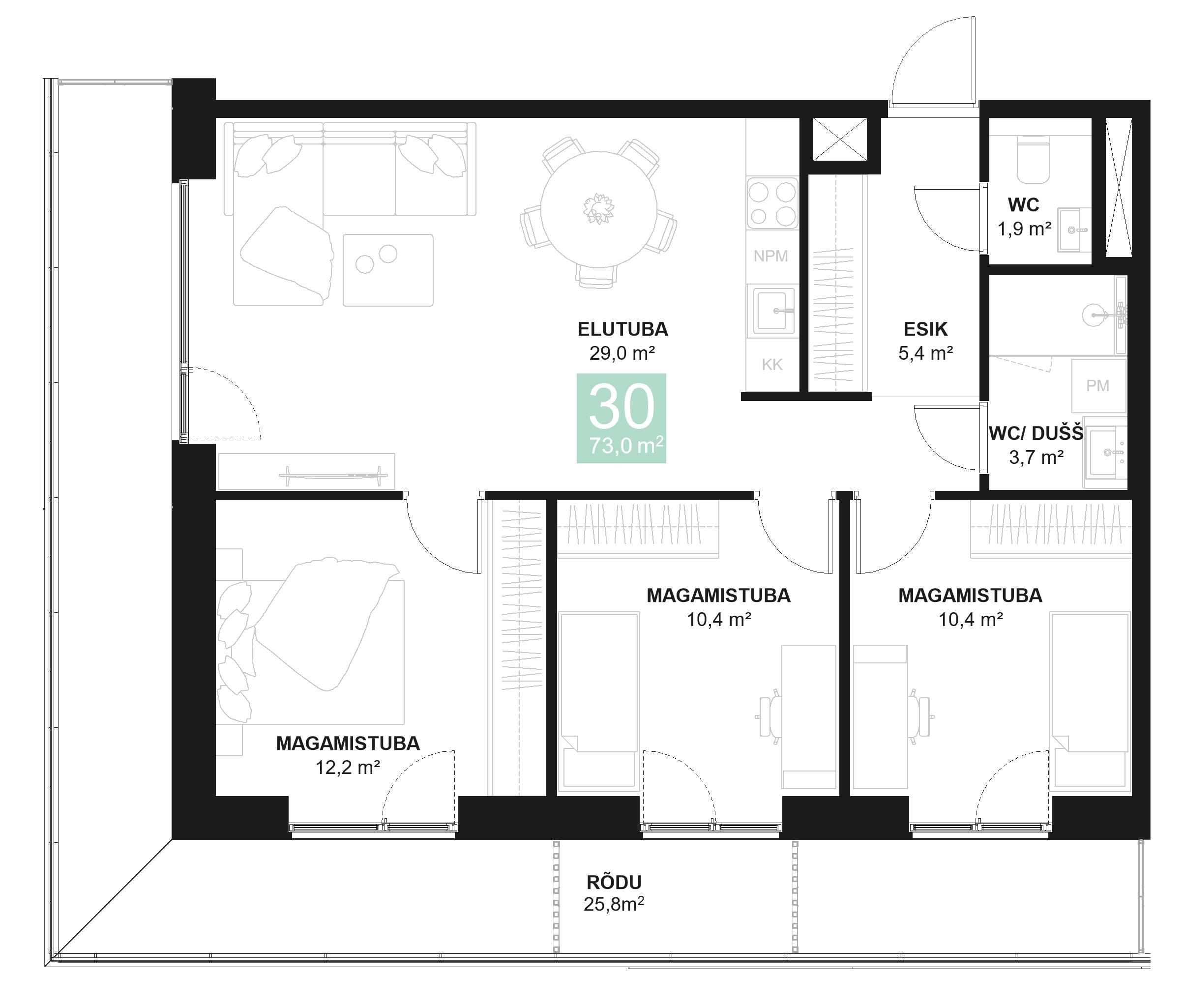 Papiniidu 50, Korter 30 - plaan