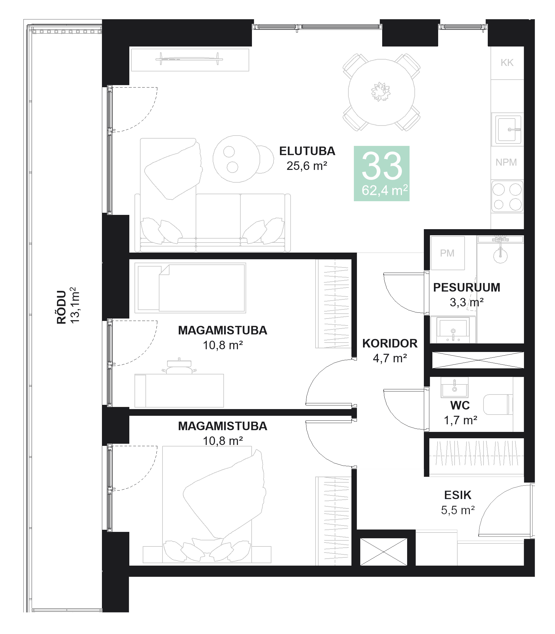 Papiniidu 50, Korter 33 - plaan