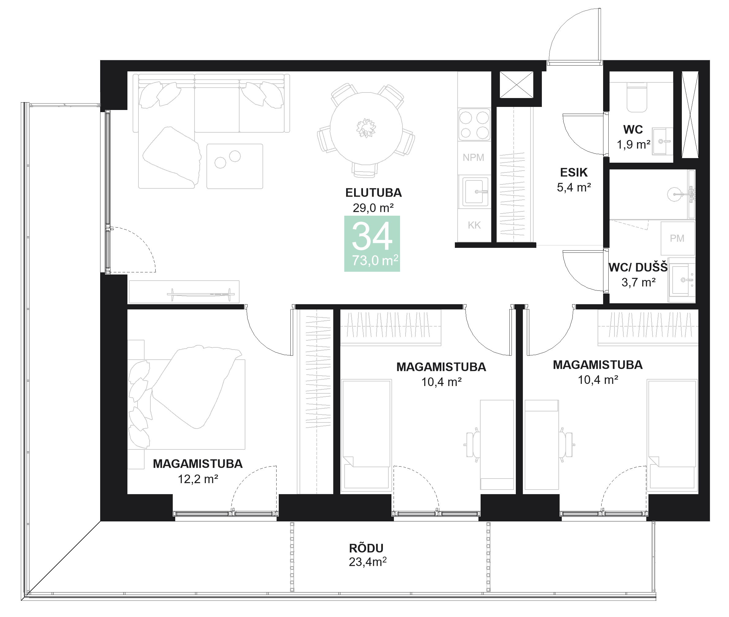 Papiniidu 50, Korter 34 - plaan