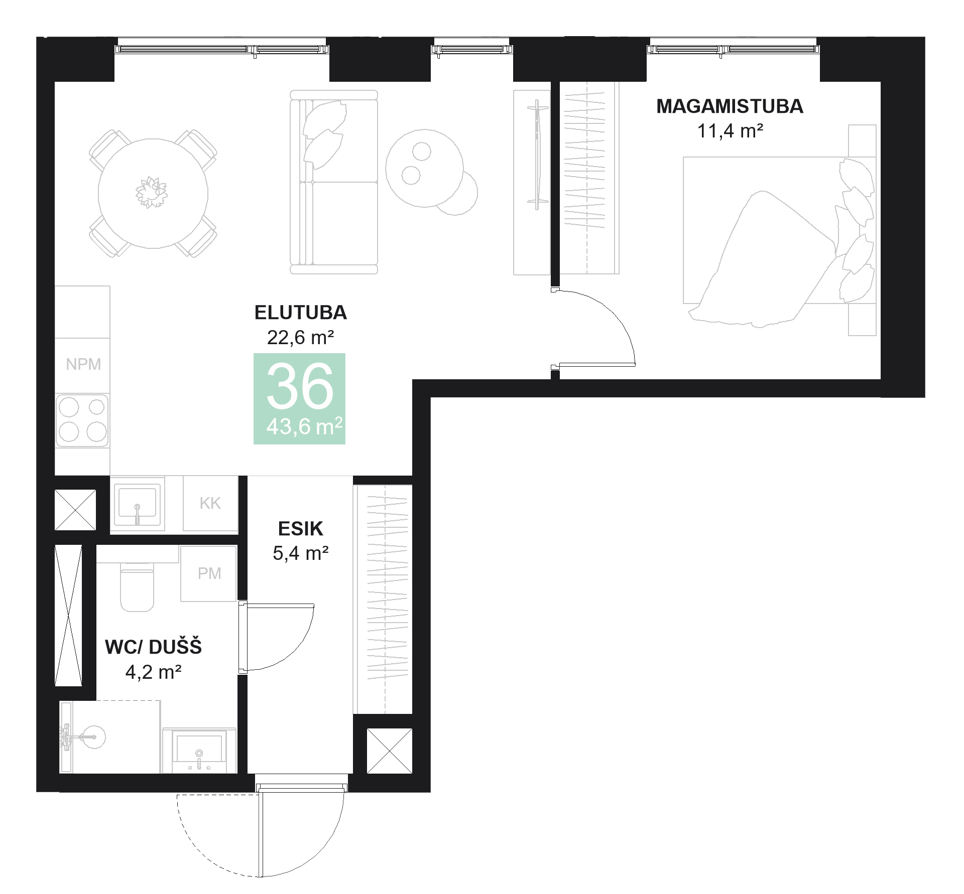 Papiniidu 50, Korter 36 - plaan