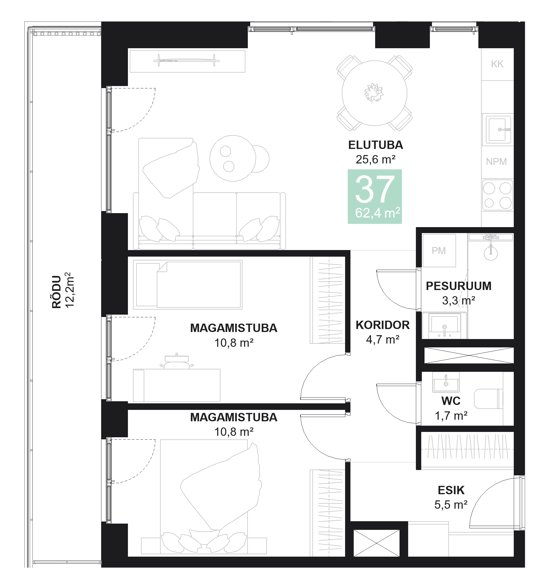 Papiniidu 50, Korter 37 - plaan