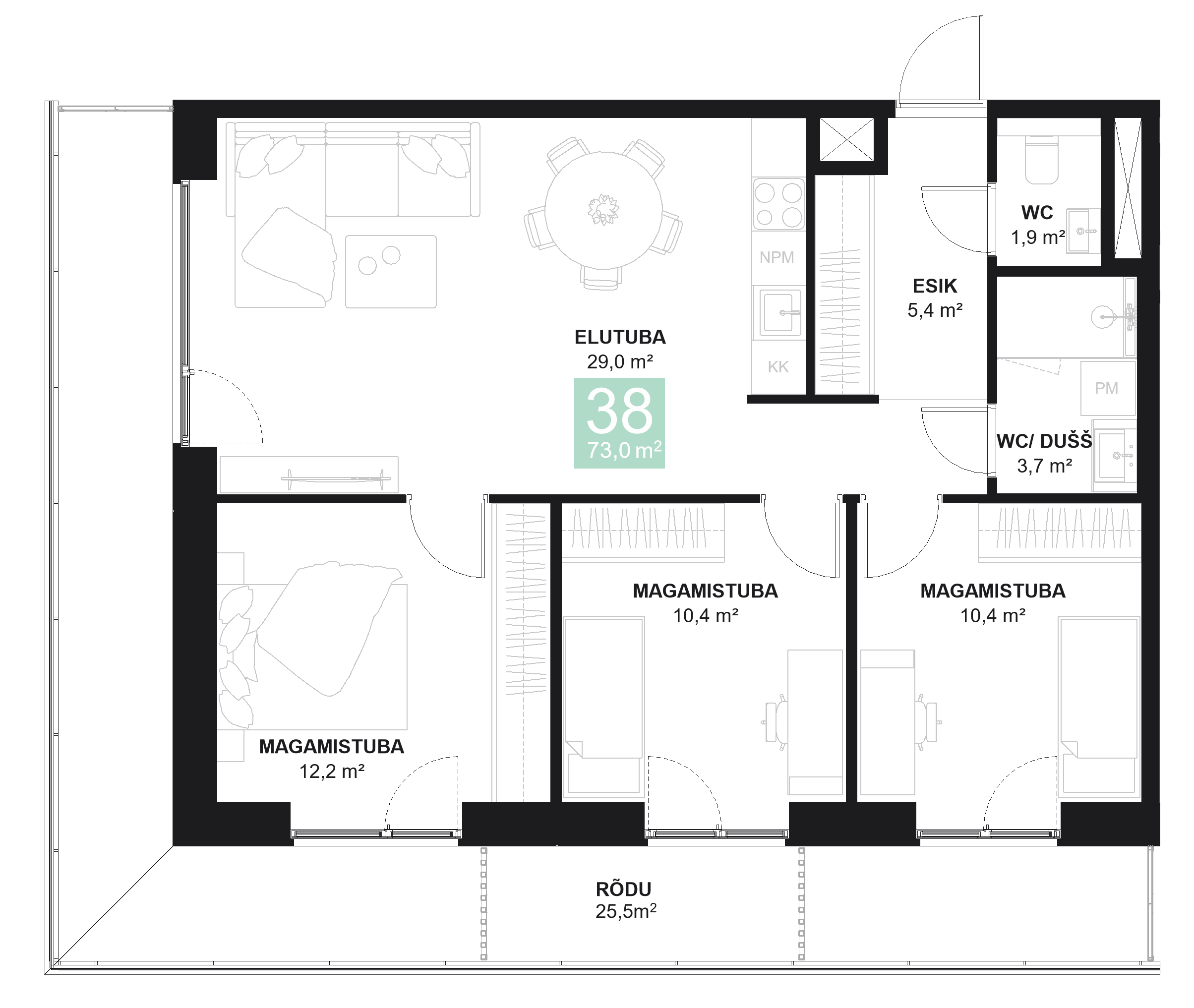Papiniidu 50, Korter 38 - plaan