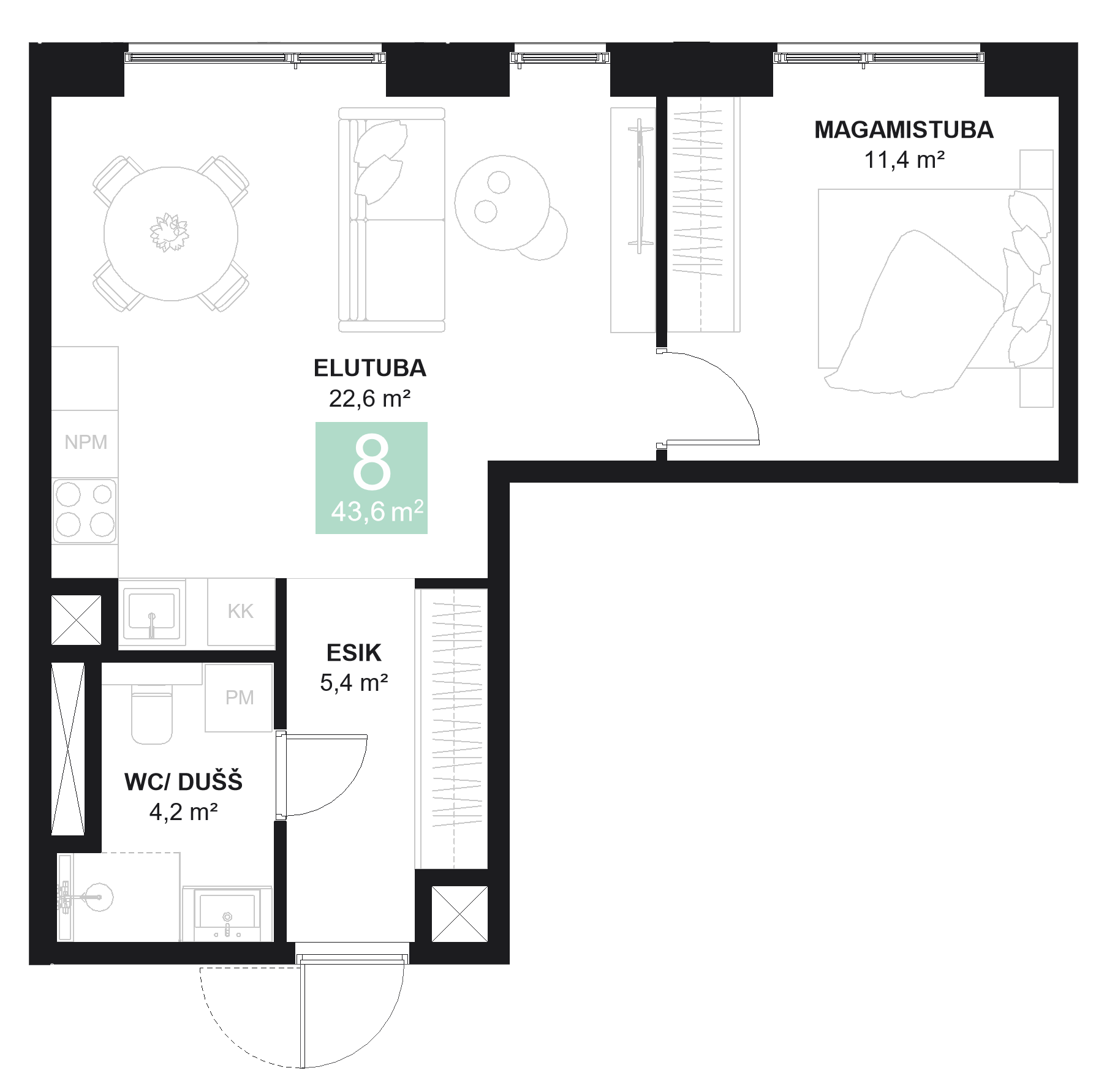 Papiniidu 50, Korter 8 - plaan