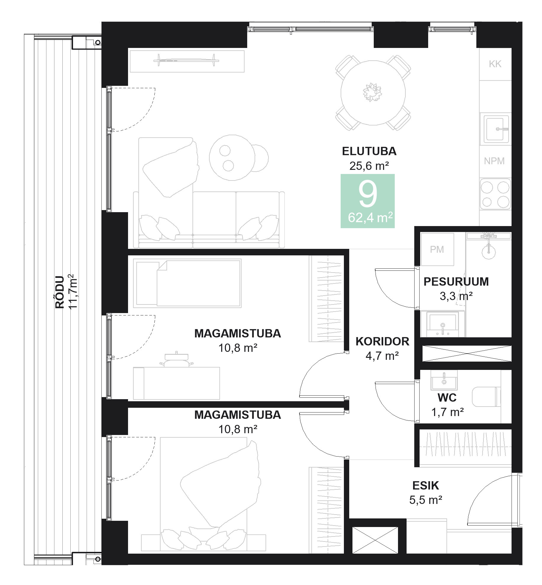 Papiniidu 50, Korter 9 - plaan